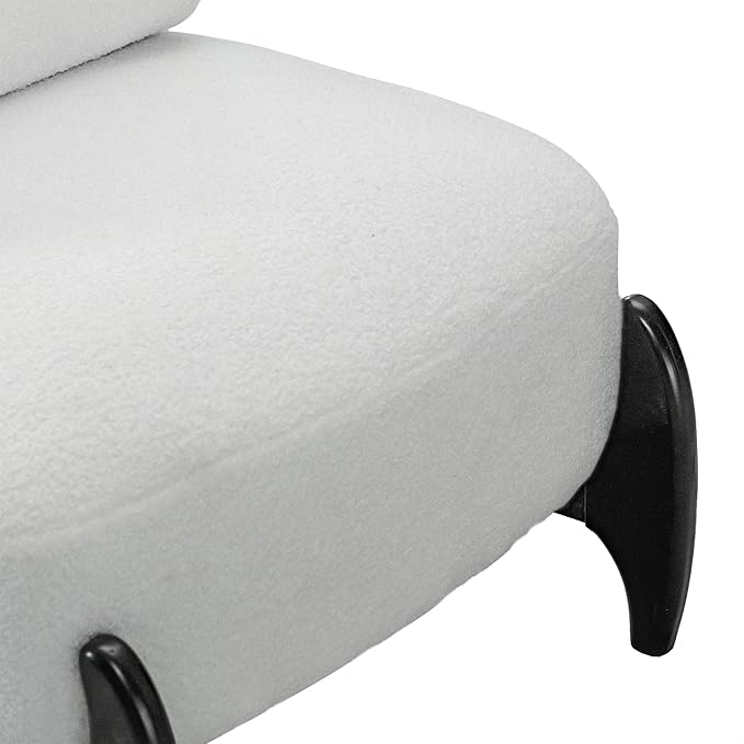 Modern Living Room Accent Chair Teddy Fleece Solid Rubberwood Frame Contemporary Lounge Seating for Reading Corner (White)
