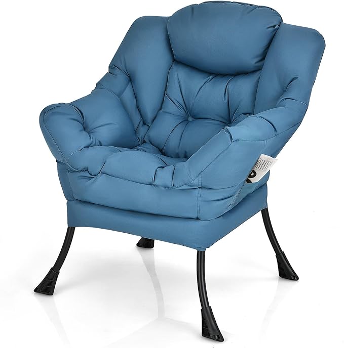 Single Lazy Sofa Chair Modern Lounge Chair Indoor w/Armrests &amp Side Storage Pocket Upholstered Comfy Reading Chair for Bedroom Living Room Office