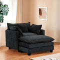 Furniliving Oversized Accent Chairs with Ottoman Luxury Chenille Single Sofa Couch Upholstered Deep Seat Chaise Lounge with Pillows for Living Room Bedroom Apartment Black