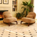 HAZO Cute Accent Chair with Solid Wood Legs Velvet Living Room Chair with Soft Cushion Cozy Bedroom Chair Comfy Armless Reading Chair for Apartment Waiting Room Balcony (Caramel-2pcs)
