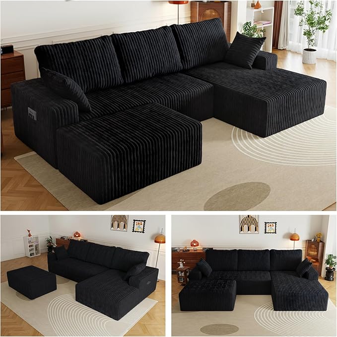108 U Shaped Sectional Couch with Ottoman Corduroy Modular Sectional Sofa with Deep Seat Modern Modular L-Shape Sofa Couch with ChaiseUpholstered Boneless Couches for Living Room Bedroom