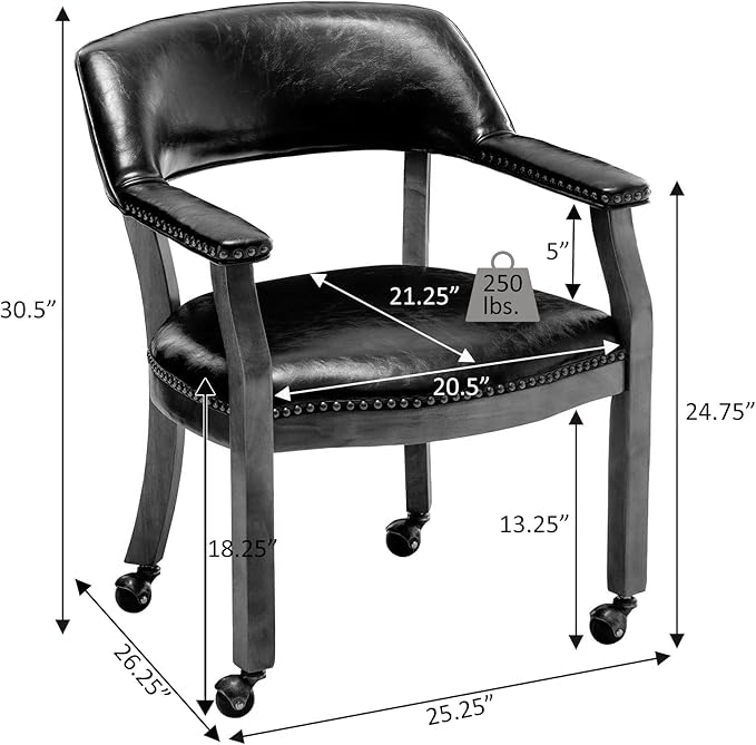 Convenience Concepts Take a Seat Dillon Rolling Armchair 25.25 - Traditional Accent with Wheels Transitional Swivel Desk or Table Chair for Office &amp Dining Room Espresso Vegan Leather