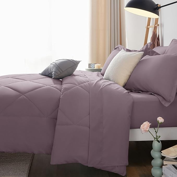 CozyLux Full Size Comforter Sets Dusty Purple - 7 Pieces Bed in a Bag Full Soft Bed Set for All Seasons Bedding Set with Down Alternative Comforter Sheets Pillowcases &amp Shams Grayish Purple