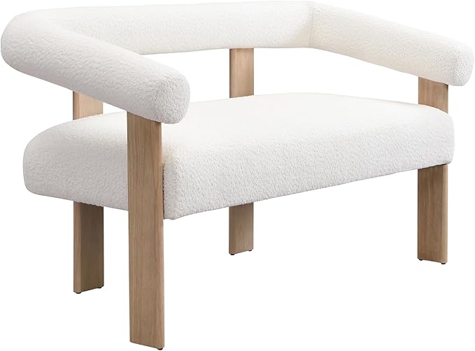 GDFStudio 53.25 Loveseat Sofa with Round Boucle Rrmrest Lightweight Upholstered Small Couch with Rubber Wood Frame Modern Couch with Deep Seat for for Living Room Bedroom Beige