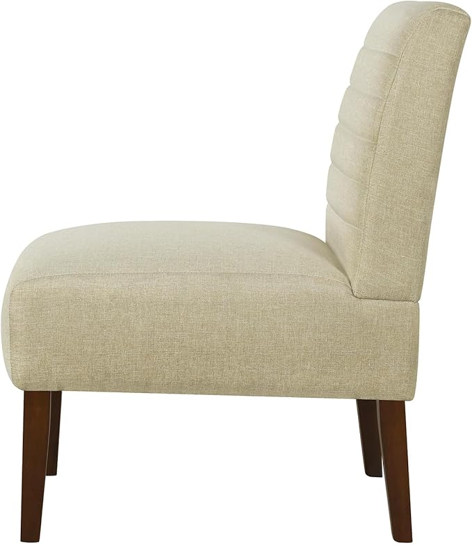 Rubberwood Slipper Chair Accent Armless Chair with High Back - Modern Upholstered Lounge Chair for Living Room Bedroom Office Deep Seat Comfy Reading Chair (Beige)