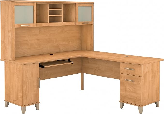 Bush Furniture Somerset 72W L Shaped Desk with Hutch in Maple Cross
