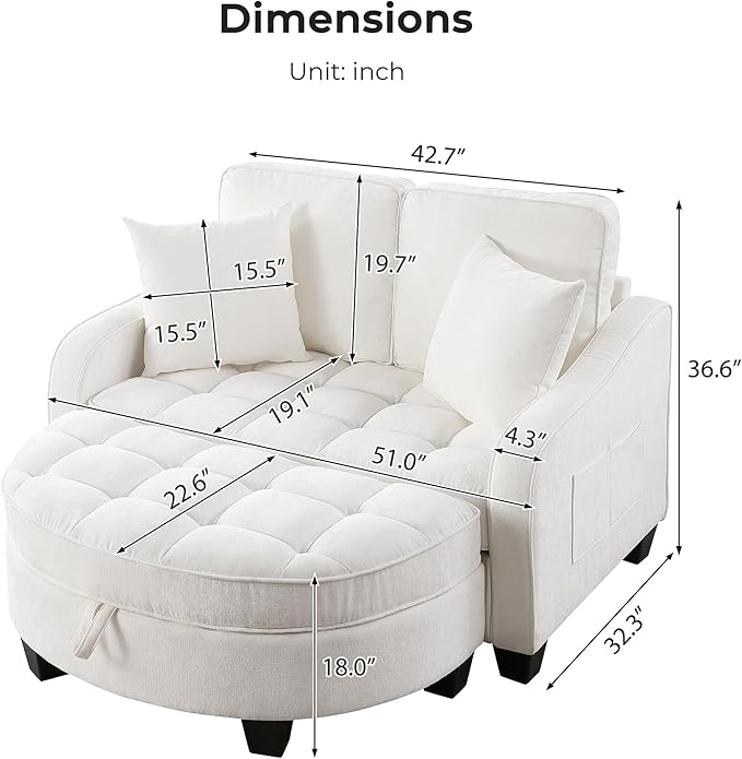 DEINPPA Oversized Accent Sofa Chair with Storage Ottoman Chenille Upholstered Comfy Chair with Throw Pillows for Living Room Reading Room Bedroom-Beige
