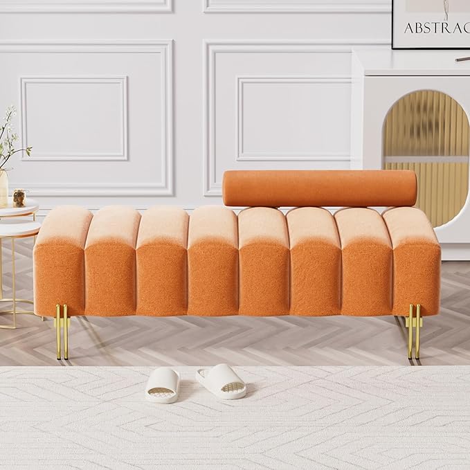 Small Loveseat Sofa Couch 52.2 Modern Velvet Mini Sofa for Bedroom Golden Legs Channel Tufted Settee Loveseat with Adjustable Back for Living Room Apartment Compact Small Space Orange
