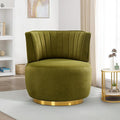 SLEERWAY 360° Swivel Barrel Chair Modern Velvet Round Accent Chair Comfy Upholstered Small Armchair with Gold Metal Base for Living Room Bedroom Nursery Office Sillas para Sala Olive Green