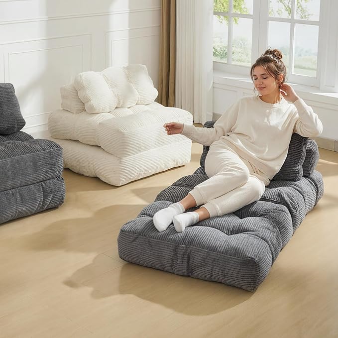 Garvee 3-in-1 Folding Convertible Sofa Bed with Pillow Foldable Matress with Back Support Comfy Portable Sleeper Chair Floor Sofa Lounge for Living Room Bedroom No Assemble Required Grey Single