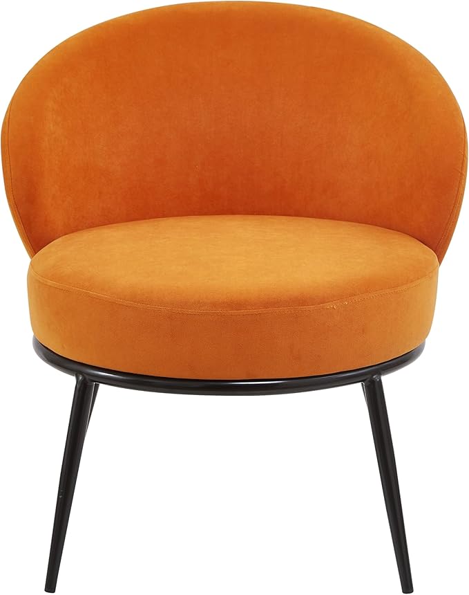 Modern Velvet Accent Chair with Channel Back Design Black Metal Legs and Soft Upholstery Comfortable Seating for Living Room Bedroom or Office Red Orange
