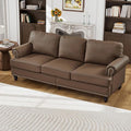 83-inch 3 Seater Couch with Storage Mid Century Chesterfield Faux Leather Vintage Retro Classic Sofa Couch with Nailhead Trim &amp Rolled Armrests for Living Room Bedroom Office Brown