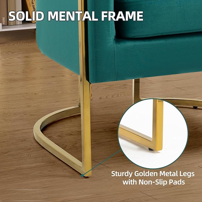 X-VOLSPORT Velvet Accent Chair Modern Barrel Arm Chair for Living Room/Bedroom/Guest Reception Upholstered Club Armchair with Pillow &amp Gold Base Green