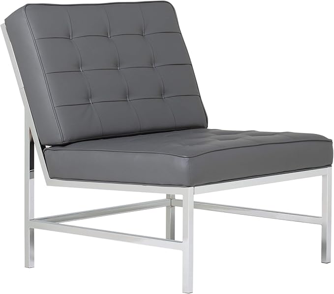 Ashlar Modern Accent Chair in Blended Leather Chrome/Gray