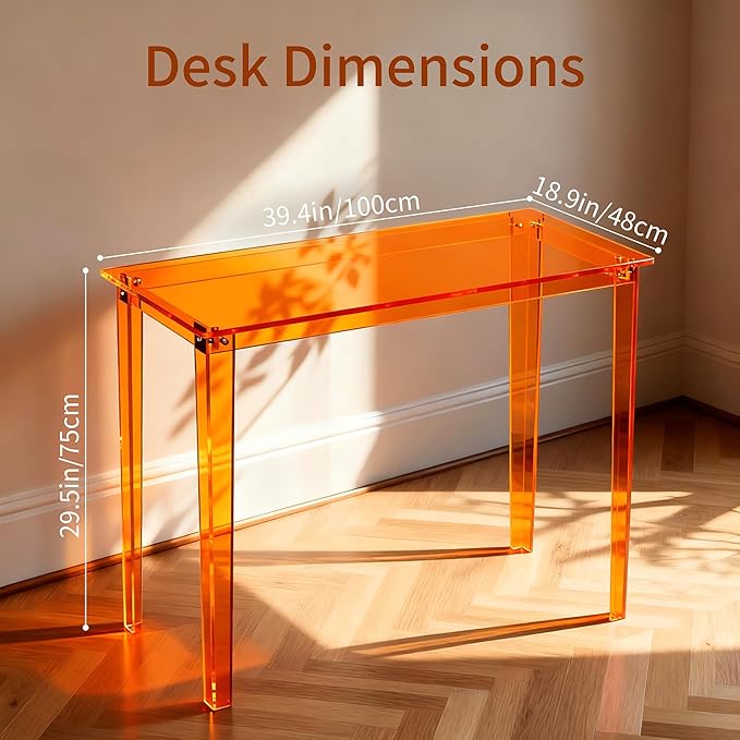 Acrylic Desk Clear Modern Writing Table for Home Office (Orange Nomal)