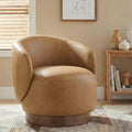Swivel Accent Chair Modern Round Barrel Armchair with Upholstered Faux Leather for Living Room Bedroom Waitingroom1 BoxBrown