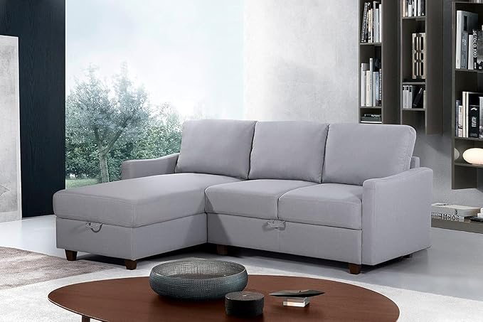 Sectional Sofa with Storage – Modern Upholstered Living Room Couch Reversible Chaise for Home Apartment Office 81.9” L Light Grey