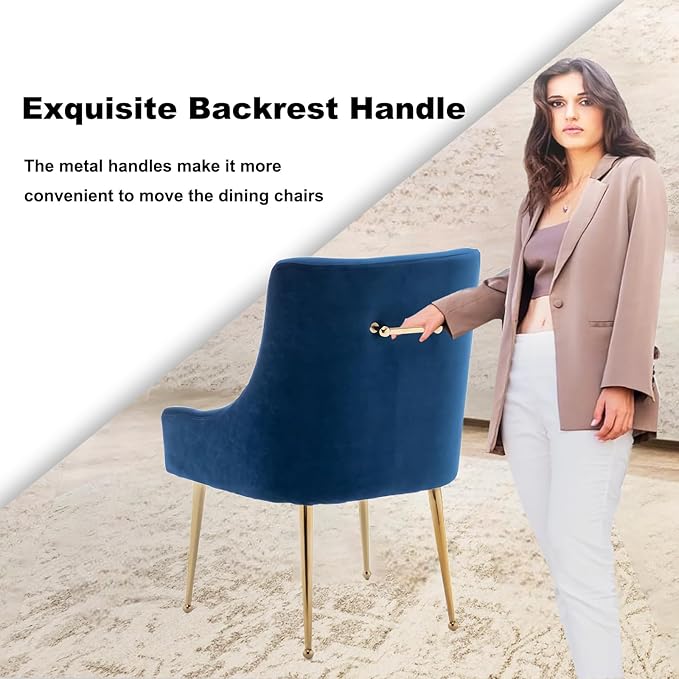 Dining Chairs Set of 6 Modern Velvet Dining Room Chairs with Gold Legs Upholstered Accent Chairs for Living Room/Restaurant/Study Room(Navy)