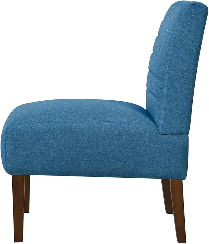 Rubberwood Slipper Chair Accent Armless Chair with High Back - Modern Upholstered Lounge Chair for Living Room Bedroom Office Deep Seat Comfy Reading Chair (Blue)
