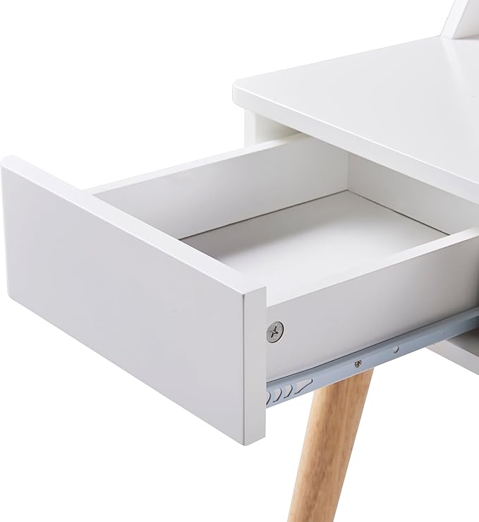 Teamson Home Creativo Writing Study Computer Desk with Solid Wood Legs Storage Drawers and Open Shelves Hutch for Home Office Living Room Reading Bedroom 37 inch Height White