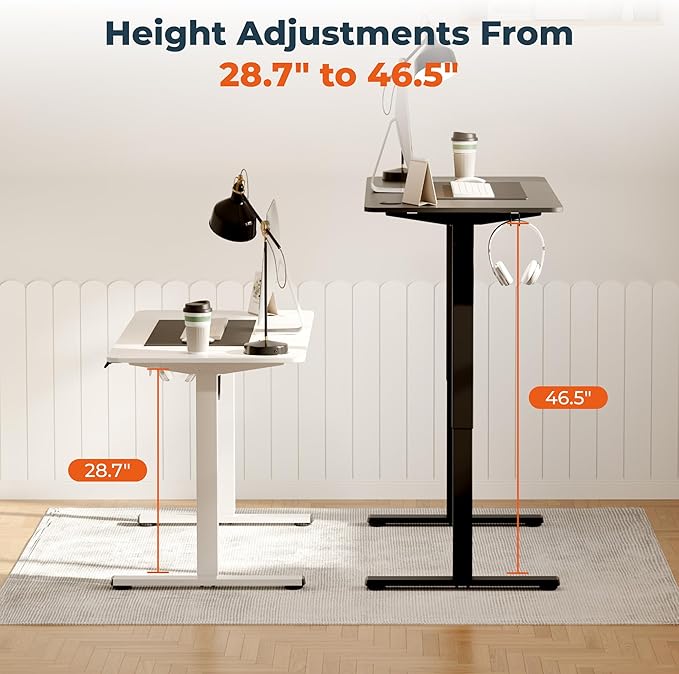 Adjustable Stand Up Desk with Memory Preset 55 x 24 Inch Standing Desks Electric Desk for Home Office with Splice Board (White)