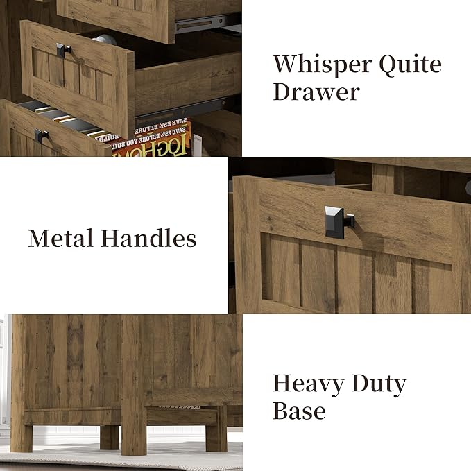 Executive Desk Modern Farmhouse Computer Desk with Drawers &amp Cabinet Home Office Desk for Work Study Writing Workspace (Light Brown 62)