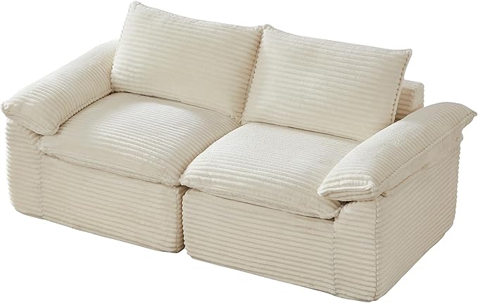 80-Inch Boneless Love Seat Couches in a Box Modern 2 Seat Floor Modular Foam Cloud Sofa Corduroy Loveseat Couch W/Pillow-top Armrests for Home Apartments Bedroom