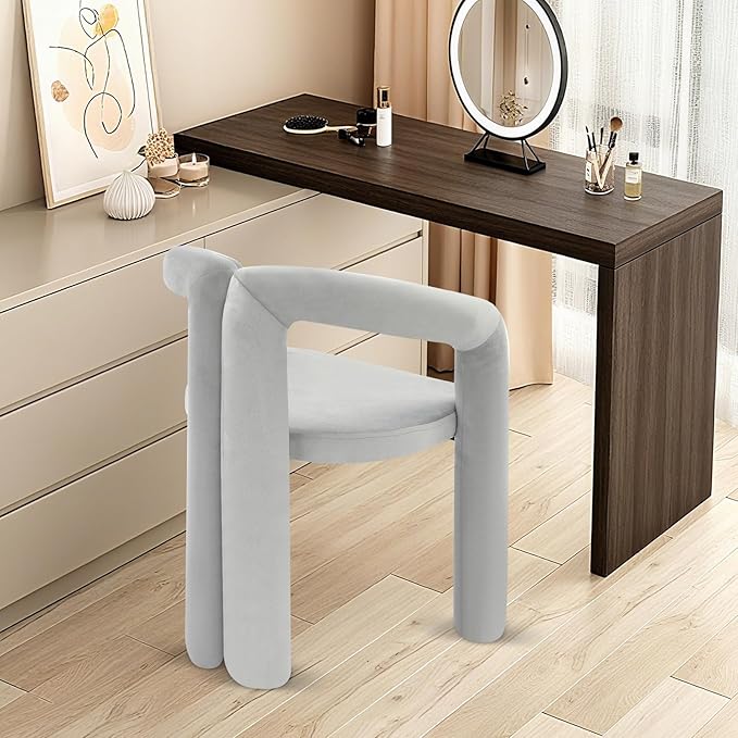 LOYALHEARTDY Gray Vanity Chair Small Accent Chairs Bedroom Chair with Soft Cushion 17.7 Inch Modern Desk Chairs No Wheels Makeup Stool for Dressing Table Salon Dormitory Living Room