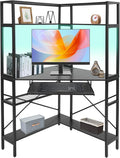 Corner Small Desk for Small Space 29.5”*29.5”*60” Corner Computer Desk with USB Ports Triangle Gaming Desk with with RGB LED Lighting for Home Office Living Room Bedroom (Black)