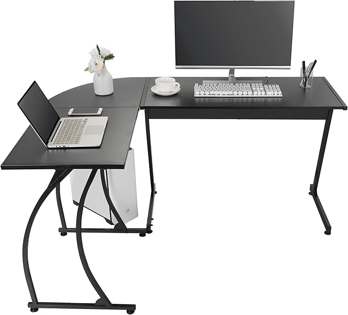 L-Shaped Corner Computer Desk Modern Gaming PC Study Table Writing Workstation for Home Office Black