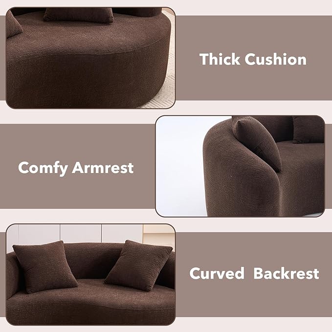 67 Modular Sectional Loveseat Sofa Chenille Upholstered Cloud Couch with S-Shaped Cushion Boneless Couch Sleeper Deep Seat Sofa with Throw Pillows for Living Room (Brown) | Chenille Comfortable