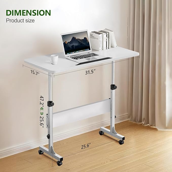 Small Standing Desk Adjustable Height Rolling Computer Desk Portable Laptop Desks with Wheels