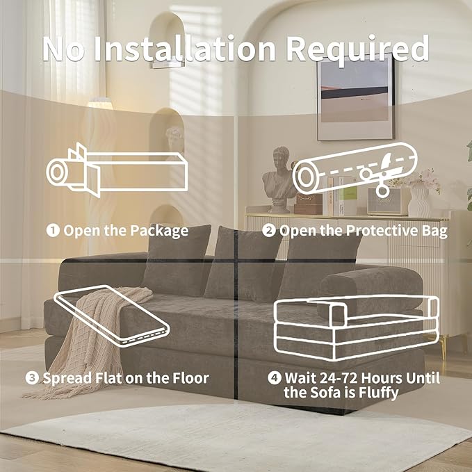 Convertible Sofa Bed 4-in-1 Floor Foldable Couch Bed with Armrests &amp Pillow Chenille Fabric No Assembly Required Comfy Memory Foam Couch Lounge Sofa for Living Room Black