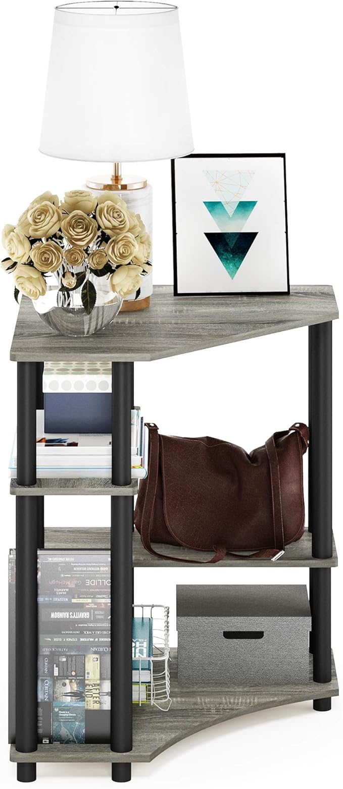 Furinno TURN-N-TUBE Desk Gaming Desk with Shelves Corner Computer Desk with Shelves Office Desk Space Saving For Home Office Bedroom French Oak