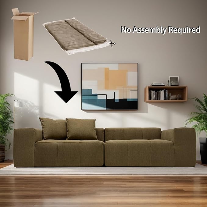 MEISIMAN 103” Cloud Couch Modular Sectional Sofa - Compressed Sofa Soft Velvet Fabric &amp Memory Foam Couch for Living Room No Assembly Required (Brown)