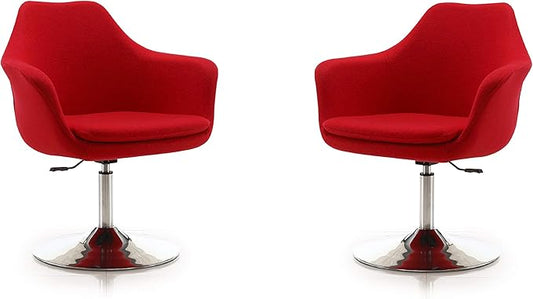 Manhattan Comfort Kinsey Adjustable Swivel Accent Chair Set of 2 with 360° Turn Upholstered in Wool Blend Polished Chrome Base Ergonomic Design for Living Room &amp Home Office 300 Lbs Capacity