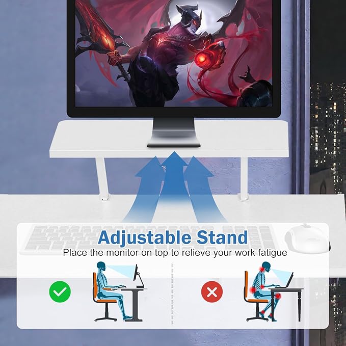 51 Inch L Shaped Gaming Desk Corner Computer Desk with Detachable Monitor Stand for Home Office Learning Gaming WorkstationWhite
