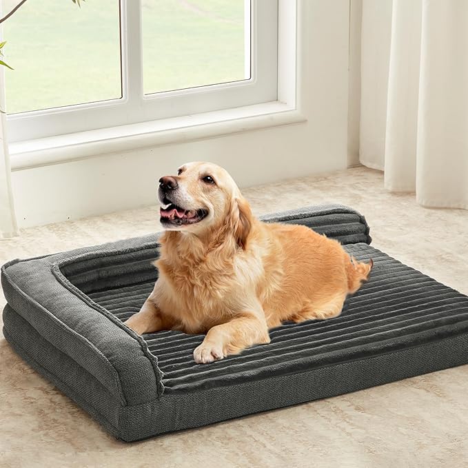 WINDRACING Orthopedic Dog Beds for Medium Dogs Waterproof Egg Foam Dog Sofa Bed with L Bolster Sides Washable Medium Pet Bed with Removable Cover &amp Non-Slip Bottom 36 x 23 inch Gray