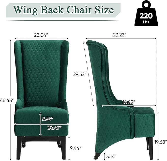 Throne Chair for Living Room Modern High Back Upholstered Green Fabric Chair Wingback Dining Chairs with Wooden Legs Mysterious Gothic Decor for Home Office Dining Room Table Head Chairs