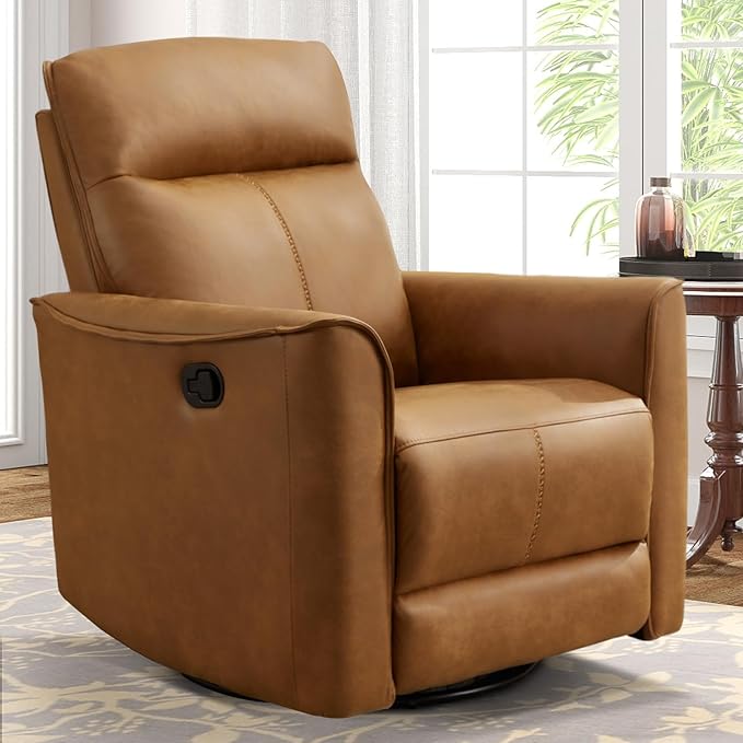 CANMOV Swivel Rocker Recliner Glider Rocking Chair Nursing Chairs Swivel Glider Recliners with Soft Backrest Leathaire Manual Reclining Sofa for Living Room Bedroom Apartment Brown