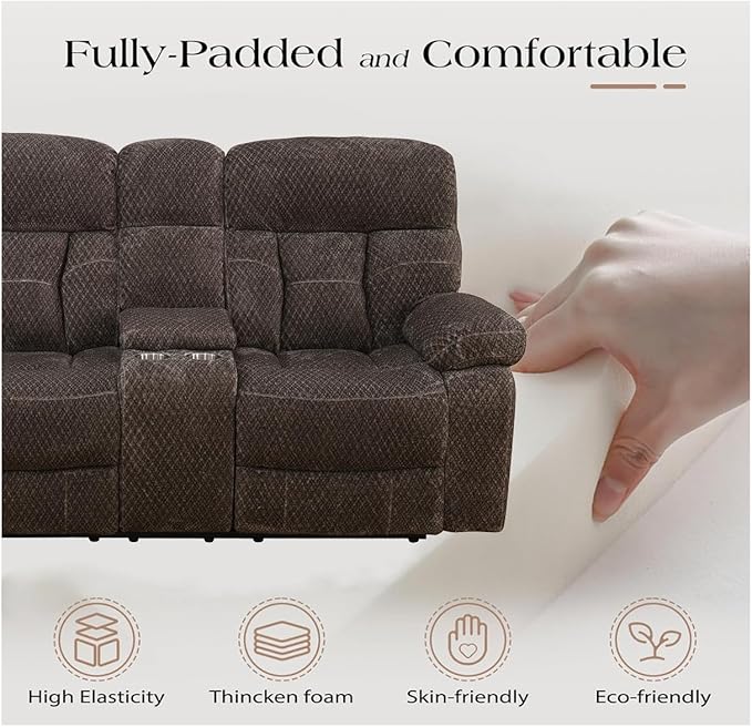 Manual Recliner SofaFlanne Reclining Living Room Furniture SetDouble Recliner Loveseat with Storage ConsoleSingle Reclining Chair for House/Office/Loft/RV/Apartment(Brown Flanne2+1)