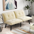 Sofa Bed with Chaise Modern Convertible Sleeper Sectional Loveseat Velvet Futon Couch with Tufted Back and Metal Legs for Small Space Apartment (Cream)