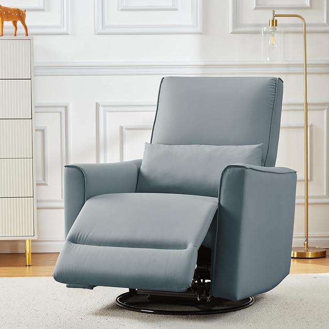 IDEALHOUSE 360° Swivel Glider ChairUpholstered Fabric Glider ReclinerErgonomic Single Sofa ArmchairFaux Leather Manual Glider for Living Room Bedroom Nursing Use(Grey)