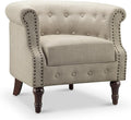 Comfy Fabric Barrel Chair Armchair with Soft Padded Classical Club Chair with Thicken Cushion Upholstered Tub Chair Reading Chair for Living Room Bedroom Waiting Room Office Beige