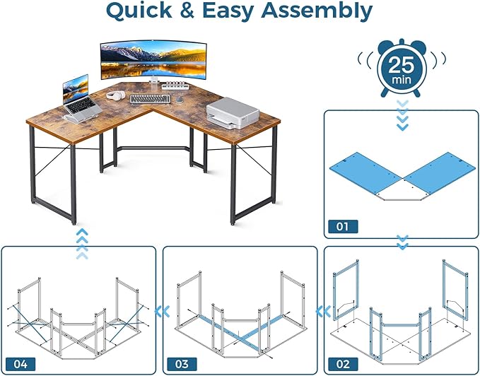 ODK 51 Inch L Shaped Gaming Desk Computer Desk Table for Home Office Sturdy Writing Workstation Vintage