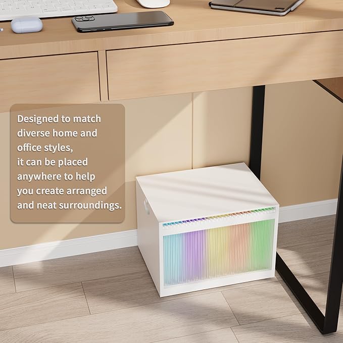 White Bamboo Acrylic File Box with Hanging Folders Letter/Legal Size Dustproof Home Office File Organizer