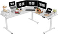 SANODESK Electric Corner L-Shaped 71 x 63 in Standing Desk Memory Height Adjustment White Top White Frame