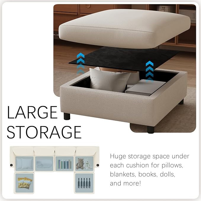 123 Modular Sectional Sofa Couch Convertible U Shaped Sectional Couches with Storage Ottoman 6 Seat Modern Sofa Set for Living Room and Office Beige