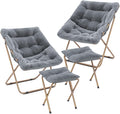 Cozy Saucer Chair Living Room Chair Faux Fur Soft Thick Padded Folding Chair Comfortable Square Moon Chair for Living Room Bedroom Reading Nook Modern Style 2 Pack Gray