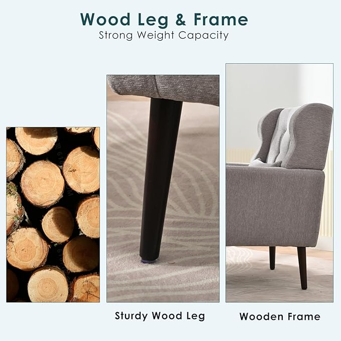 KEIKI Modern Accent Chair Chenille Armchair with Pillow Upholstered Arm Chairs with Solid Wood Legs Soft Padded Lounge Chair Mid Century Reading Chair for Living Room Bedroom Gray